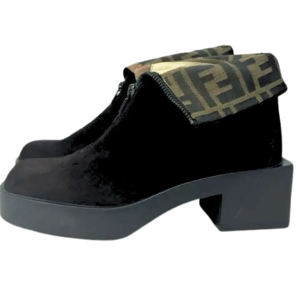 Fendi Boots FF Logo Chunky Platform Zucca Brown Monogram Ankle‎ Chelsea Shoes 7